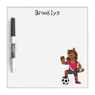 Cute funny horse playing soccer cartoon dry erase board