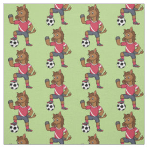 Cute funny horse playing soccer cartoon fabric