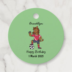 Cute funny horse playing soccer cartoon favor tags