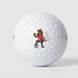 Cute funny horse playing soccer cartoon golf balls