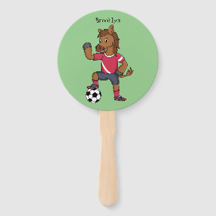 Cute funny horse playing soccer cartoon hand fan