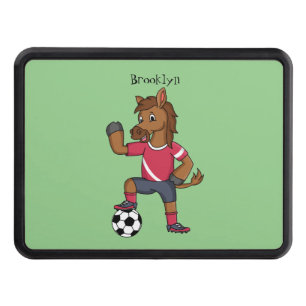 Cute funny horse playing soccer cartoon hitch cover