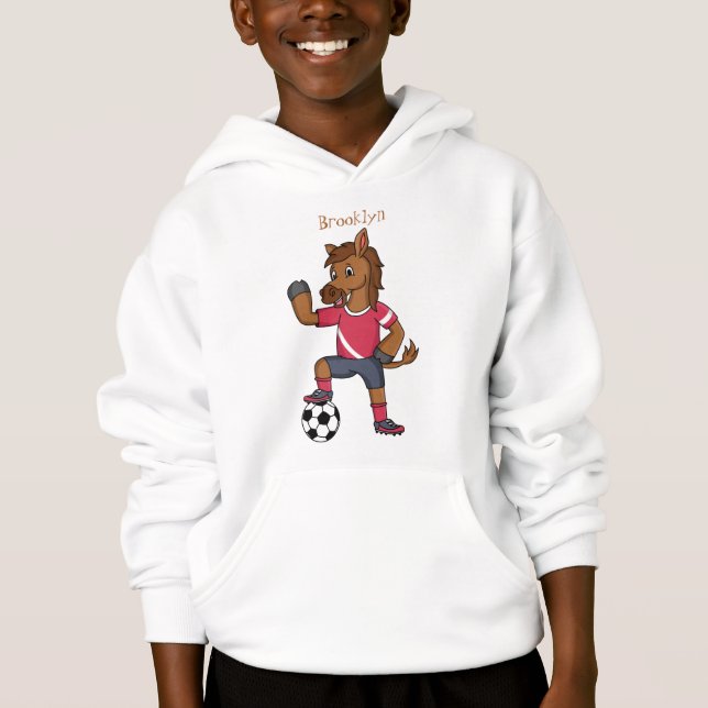Cute funny horse playing soccer cartoon hoodie (Front)