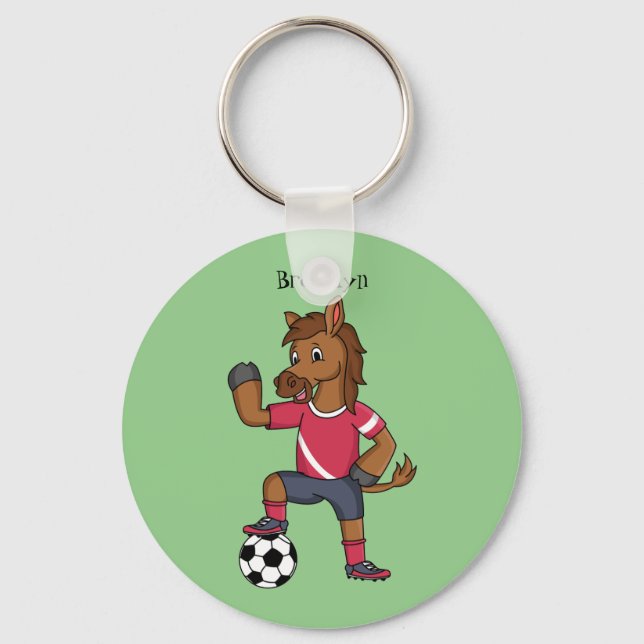 Cute funny horse playing soccer cartoon keychain (Front)
