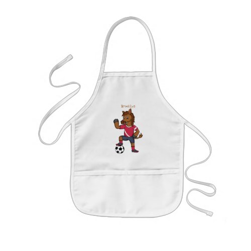 Cute funny horse playing soccer cartoon kids apron