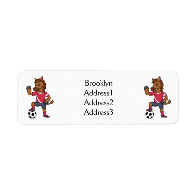 Cute funny horse playing soccer cartoon label (Front)
