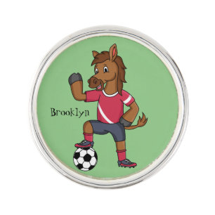Cute funny horse playing soccer cartoon lapel pin