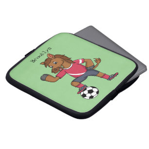 Cute funny horse playing soccer cartoon laptop sleeve