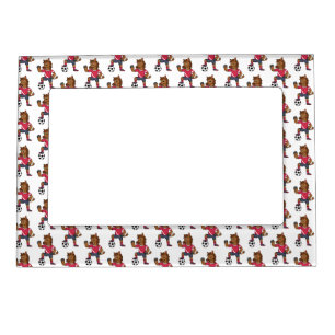 Cute funny horse playing soccer cartoon magnetic frame