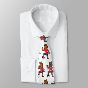 Cute funny horse playing soccer cartoon neck tie