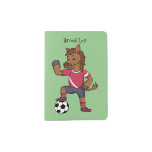 Cute funny horse playing soccer cartoon passport holder