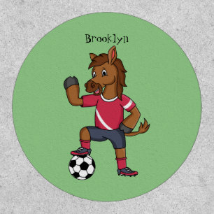 Cute funny horse playing soccer cartoon patch