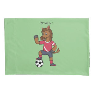 Cute funny horse playing soccer cartoon pillow case