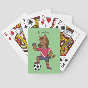 Cute funny horse playing soccer cartoon poker cards
