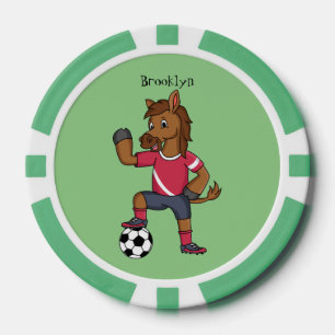 Cute funny horse playing soccer cartoon poker chips