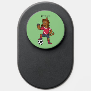 Cute funny horse playing soccer cartoon PopSocket