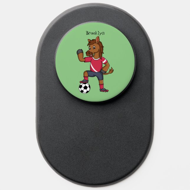 Cute funny horse playing soccer cartoon PopSocket (Popsocket)
