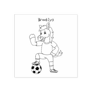 Cute funny horse playing soccer cartoon rubber stamp