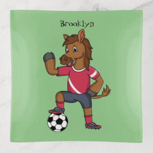 Cute funny horse playing soccer cartoon trinket tray