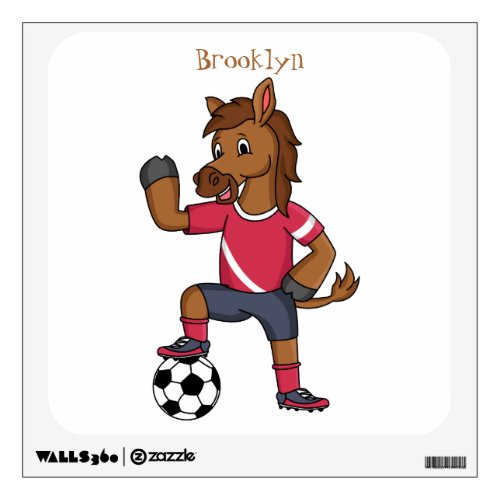 Cute funny horse playing soccer cartoon wall decal