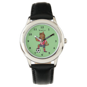 Cute funny horse playing soccer cartoon watch