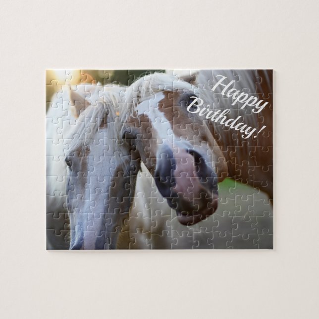 Cute funny horses personalized "Happy Birthday" Jigsaw Puzzle (Horizontal)