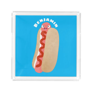 Cute funny hot dog Weiner cartoon Acrylic Tray
