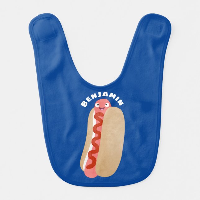 Cute funny hot dog Weiner cartoon Baby Bib (Front)