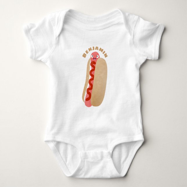 Cute funny hot dog Weiner cartoon  Baby Bodysuit (Front)