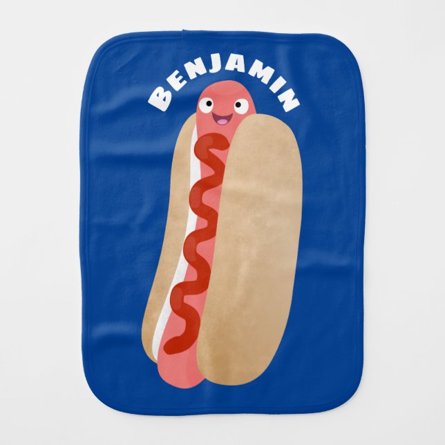 Cute funny hot dog Weiner cartoon Baby Burp Cloth (Front)