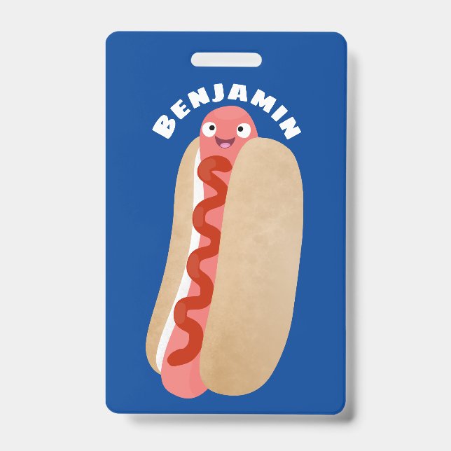 Cute funny hot dog Weiner cartoon  Badge (Front)