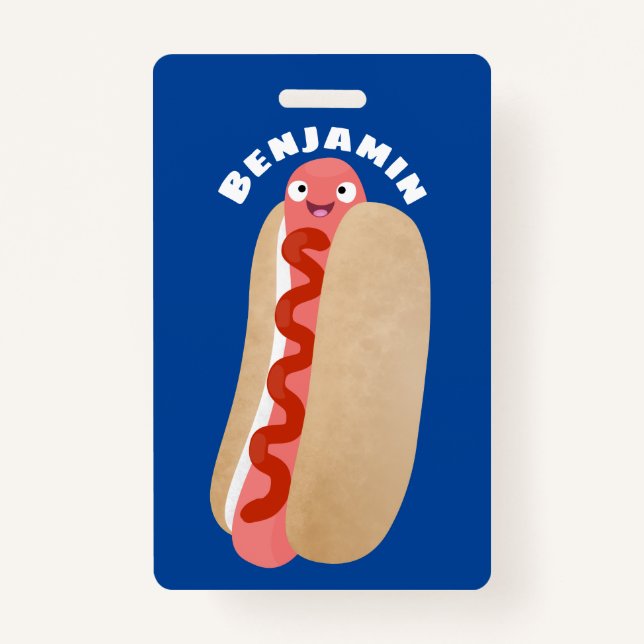 Cute funny hot dog Weiner cartoon  Badge (Front)