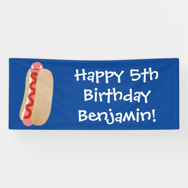 Cute funny hot dog Weiner cartoon Banner (Horizontal)