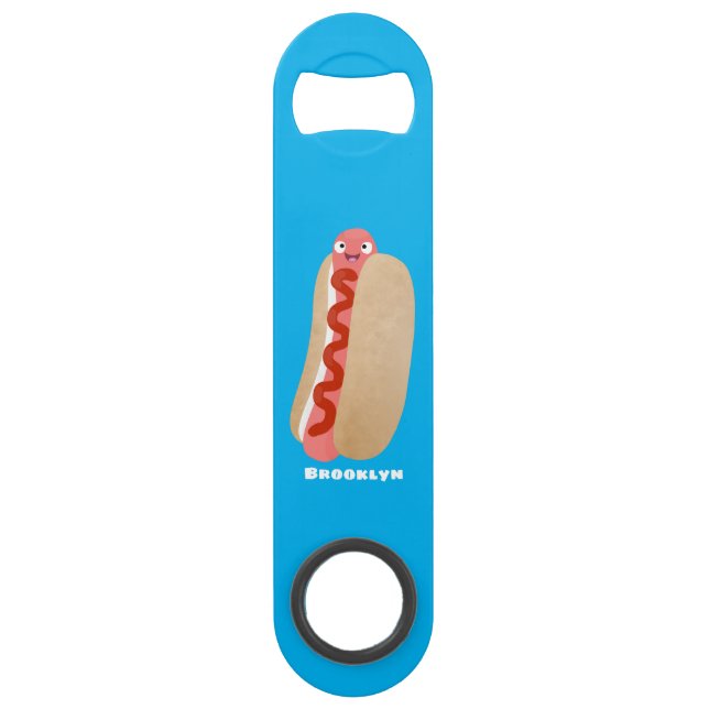 Cute funny hot dog Weiner cartoon Bar Key (Front)