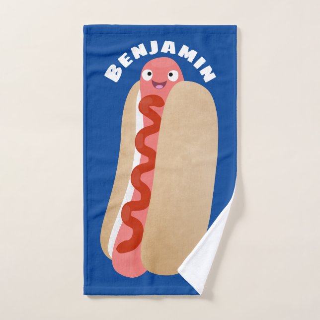 Cute funny hot dog Weiner cartoon  Bath Towel Set (Hand Towel)