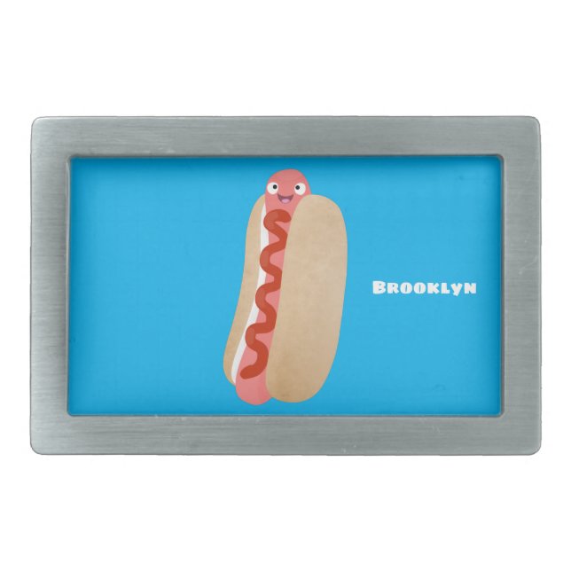 Cute funny hot dog Weiner cartoon Belt Buckle (Front)