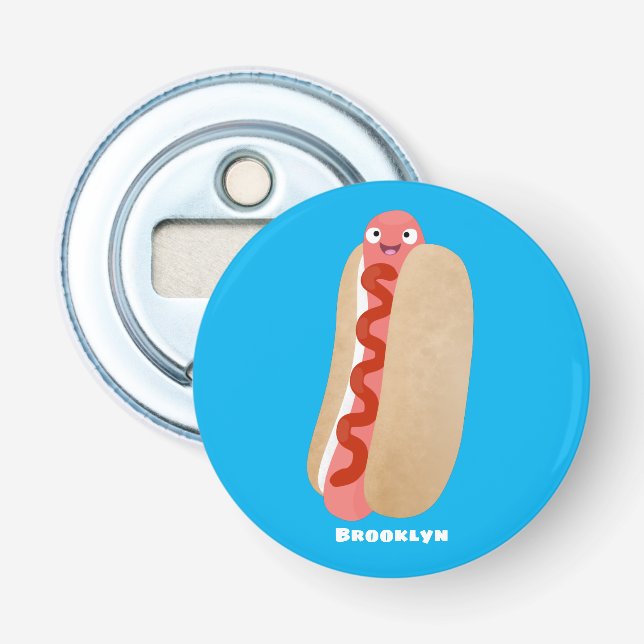 Cute funny hot dog Weiner cartoon Bottle Opener (Front)