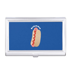 Cute funny hot dog Weiner cartoon Business Card Case
