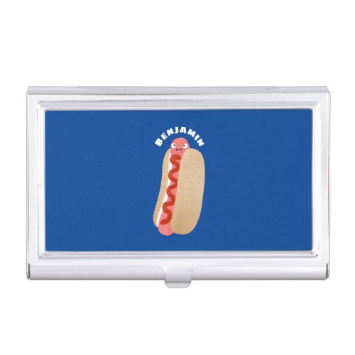 Cute funny hot dog Weiner cartoon Business Card Case