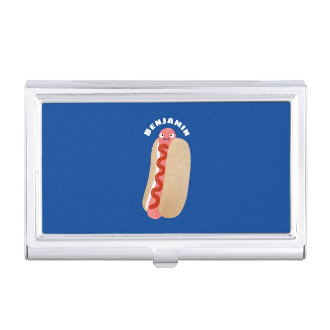 Cute funny hot dog Weiner cartoon Business Card Case (Front)