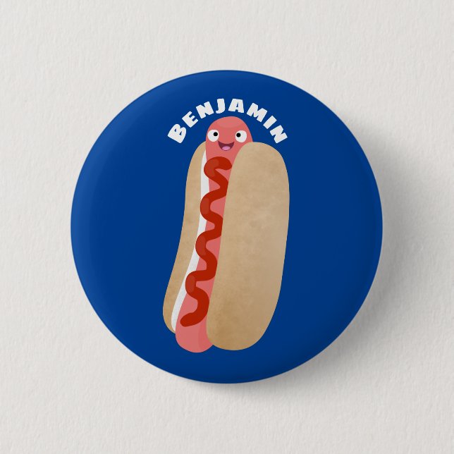 Cute funny hot dog Weiner cartoon Button (Front)
