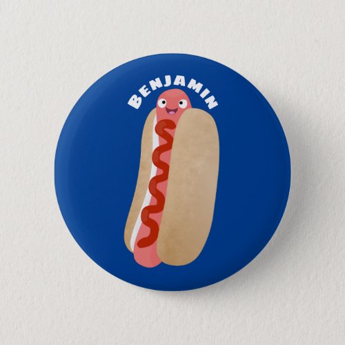 Cute funny hot dog Weiner cartoon Button