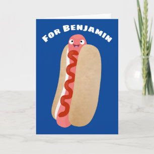 Cute funny hot dog Weiner cartoon Card
