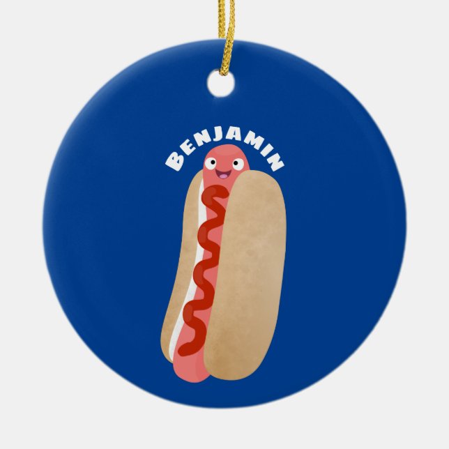 Cute funny hot dog Weiner cartoon  Ceramic Ornament (Front)