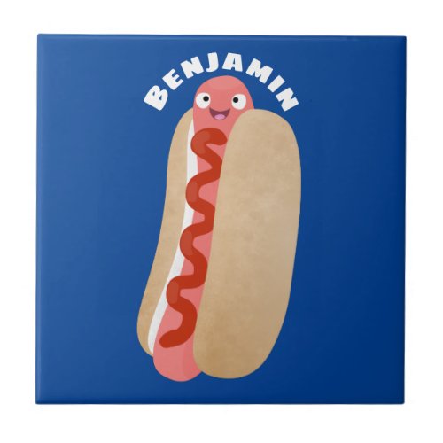 Cute funny hot dog Weiner cartoon Ceramic Tile