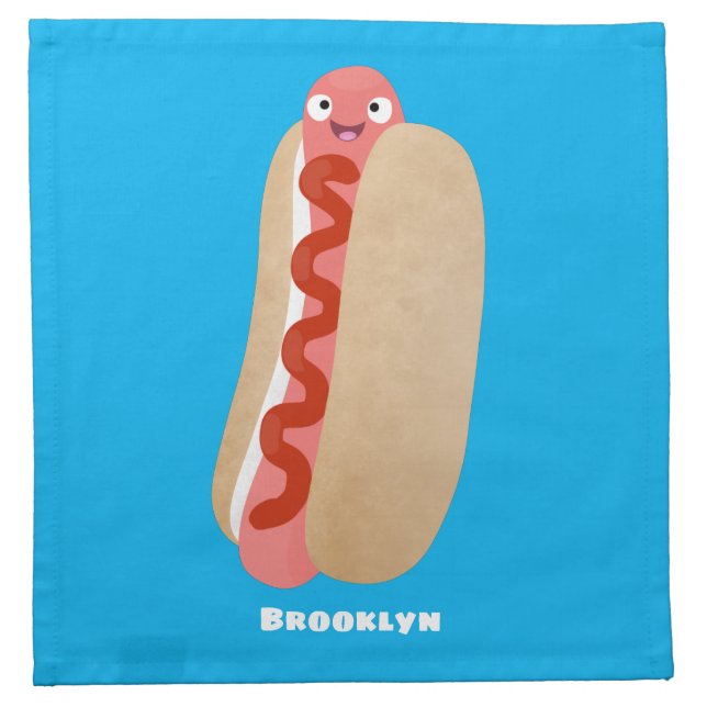 Cute funny hot dog Weiner cartoon Cloth Napkin (Front)