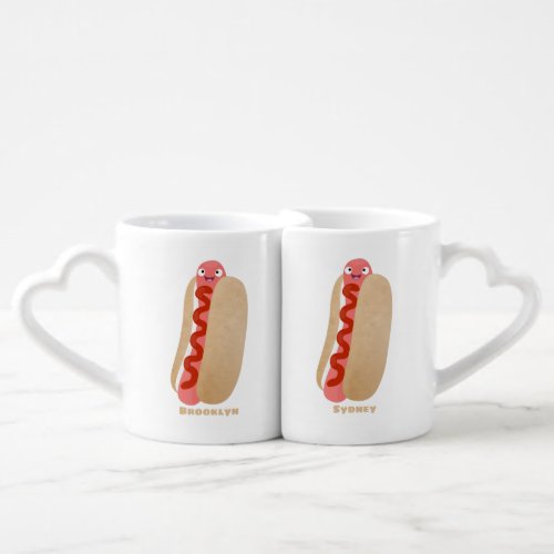 Cute funny hot dog Weiner cartoon Coffee Mug Set