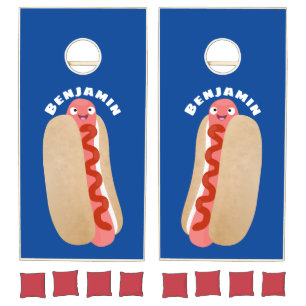 Cute funny hot dog Weiner cartoon Cornhole Set