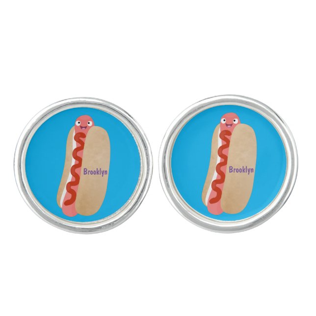 Cute funny hot dog Weiner cartoon Cufflinks (Front)