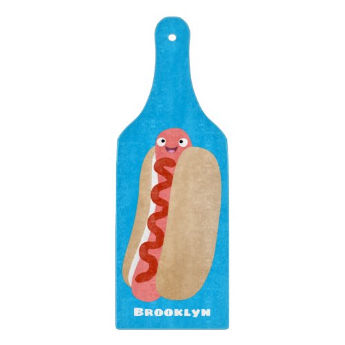 Cute funny hot dog Weiner cartoon Cutting Board